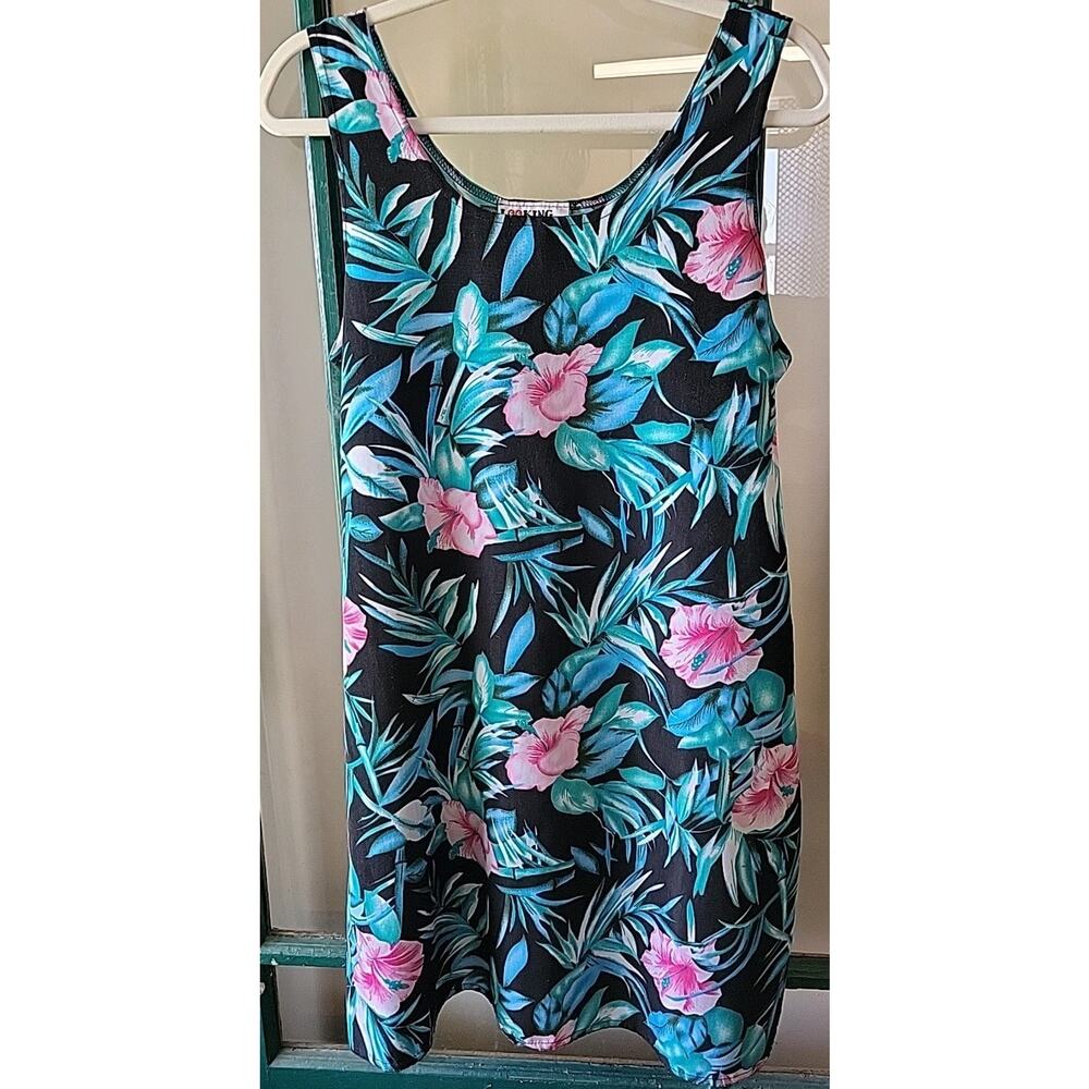 Hawaiian Print Knee-length Dress Womens L Made In USA Vintage Beach Cruise Y2K